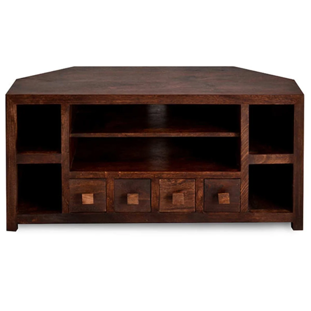 Phuket Corner TV Unit Dark Mango Wood 4 Drawers 6 Shelves - Brown – image 3