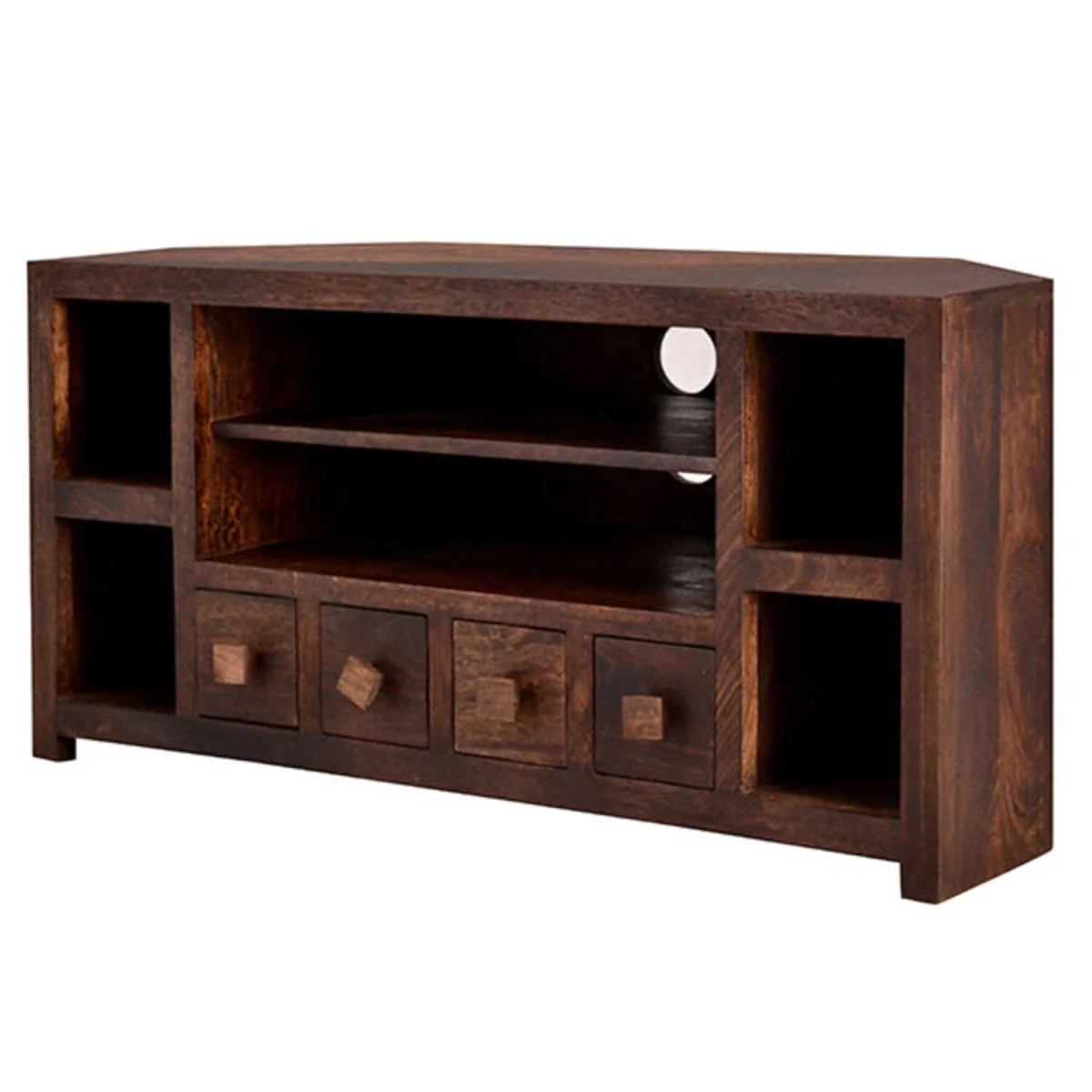 Phuket Corner TV Unit Dark Mango Wood 4 Drawers 6 Shelves - Brown – image 4