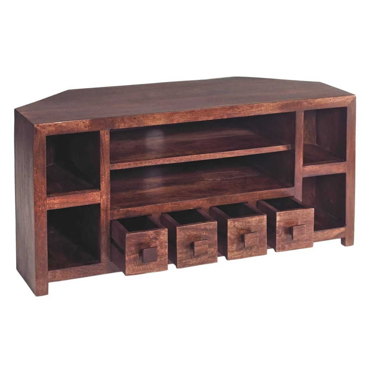 Phuket Corner TV Unit Dark Mango Wood 4 Drawers 6 Shelves - Brown – image 6
