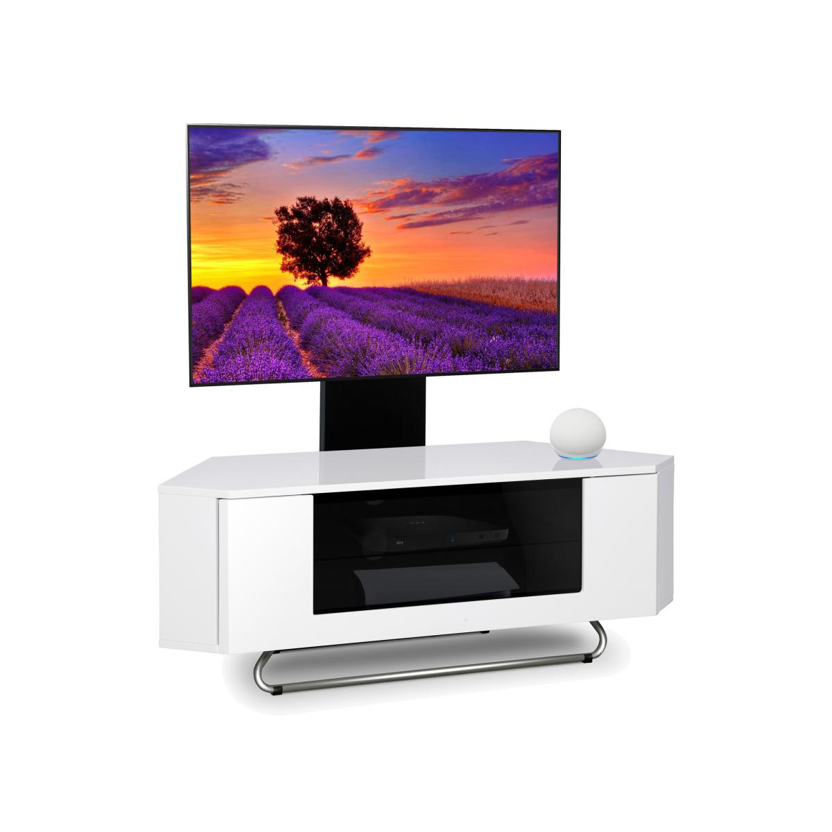 Hampshire White/Black Corner TV Cabinet - White / TV Cabinet White with Mounting Arm