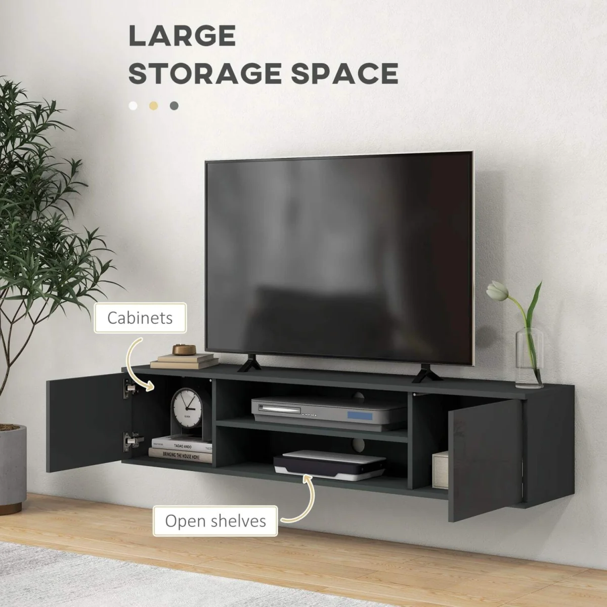 Minoco Grey Floating TV Stand with Shelf and Doors - Fits Up to 60 Inches – image 6