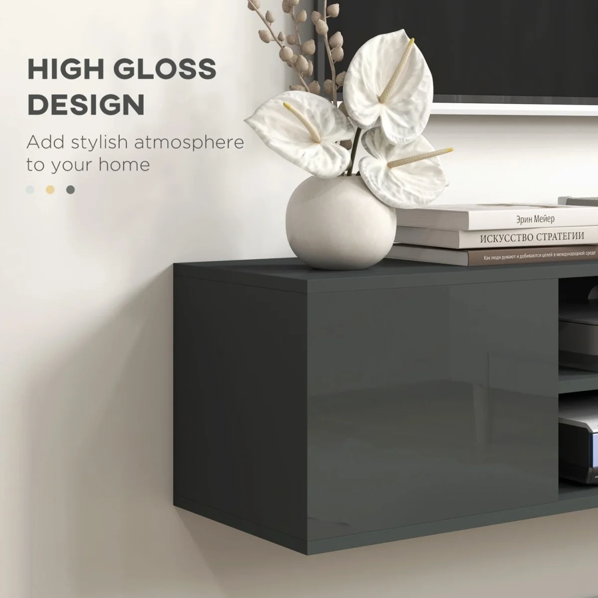 Minoco Grey Floating TV Stand with Shelf and Doors - Fits Up to 60 Inches – image 7