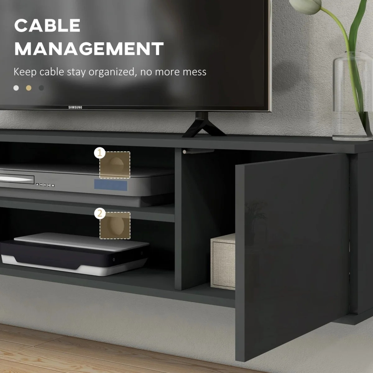 Minoco Grey Floating TV Stand with Shelf and Doors - Fits Up to 60 Inches – image 8