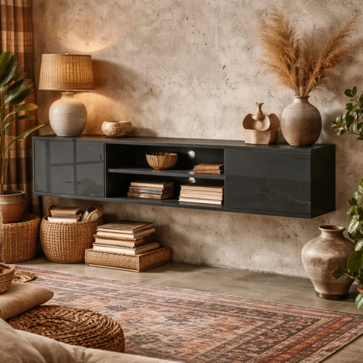 Minoco Grey Floating TV Stand with Shelf and Doors - Fits Up to 60 Inches – image 1