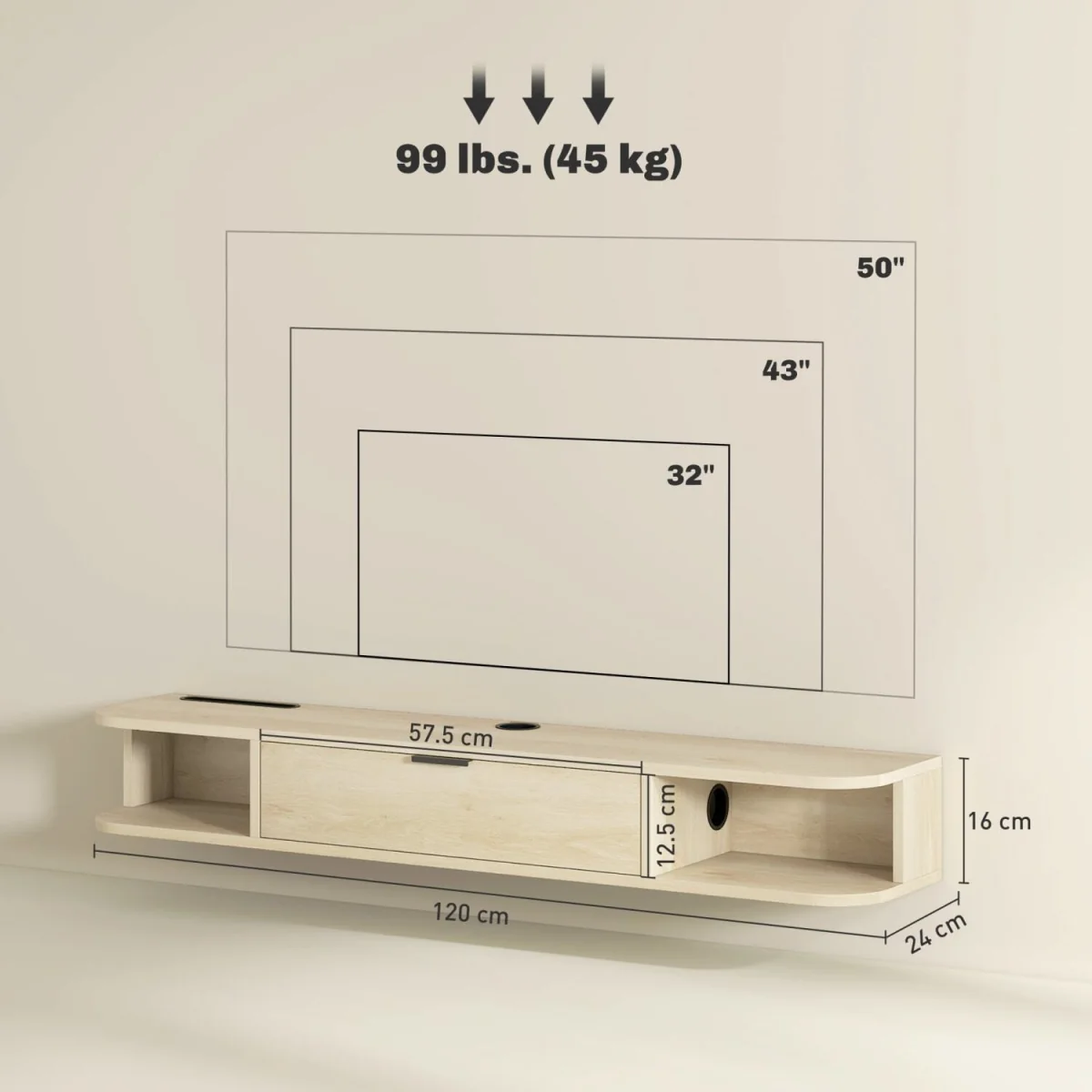 Avalani 120cm Natural Finish Floating TV Unit - Fits Up to 50-inch Screens – image 3