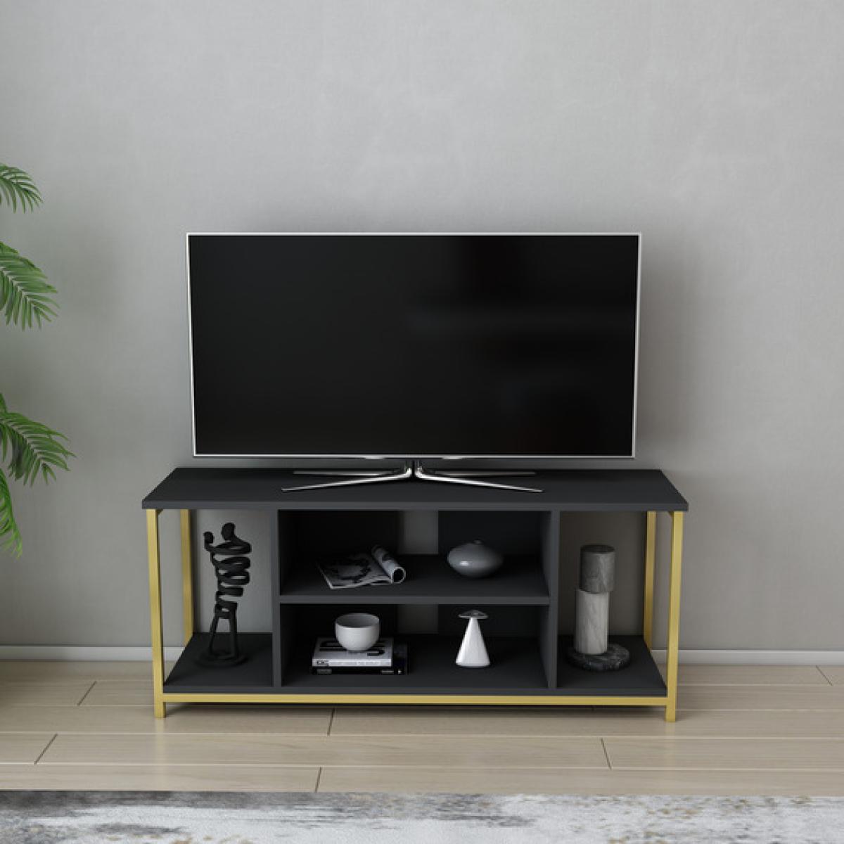 Rinaldo Wide Tv Stand - Anthracite and Gold - Anthracite