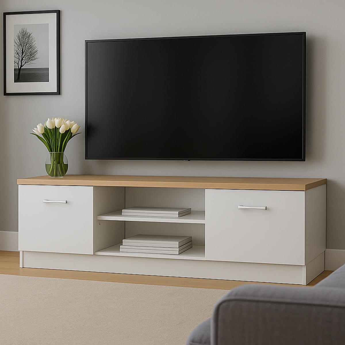 Top Mix Contemporary Compact TV Unit with Storage - White and Sonoma Oak