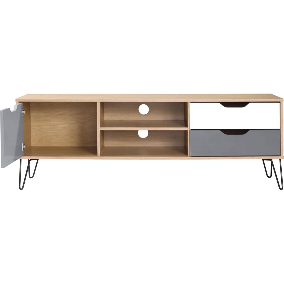 Bergen One Door Two Drawer TV Unit - Oak effect white grey – image 2