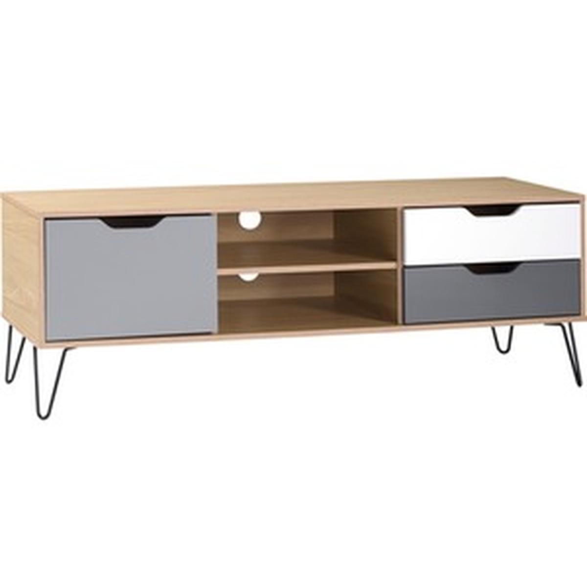Bergen One Door Two Drawer TV Unit - Oak effect white grey – image 3