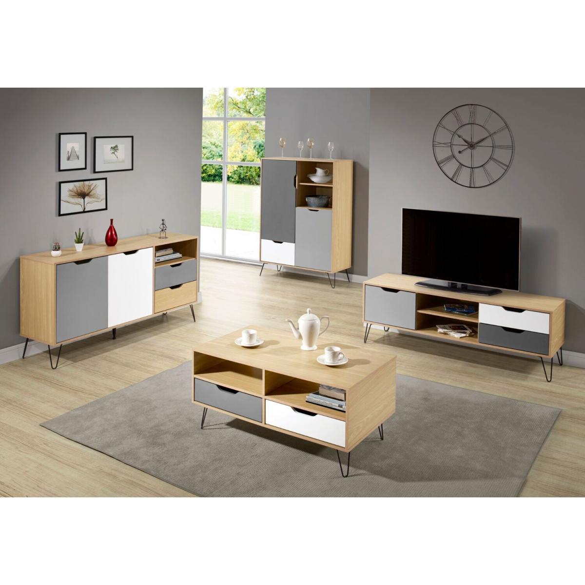 Bergen One Door Two Drawer TV Unit - Oak effect white grey – image 7