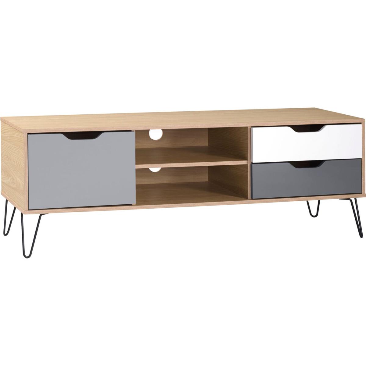 Bergen One Door Two Drawer TV Unit - Oak effect white grey – image 8