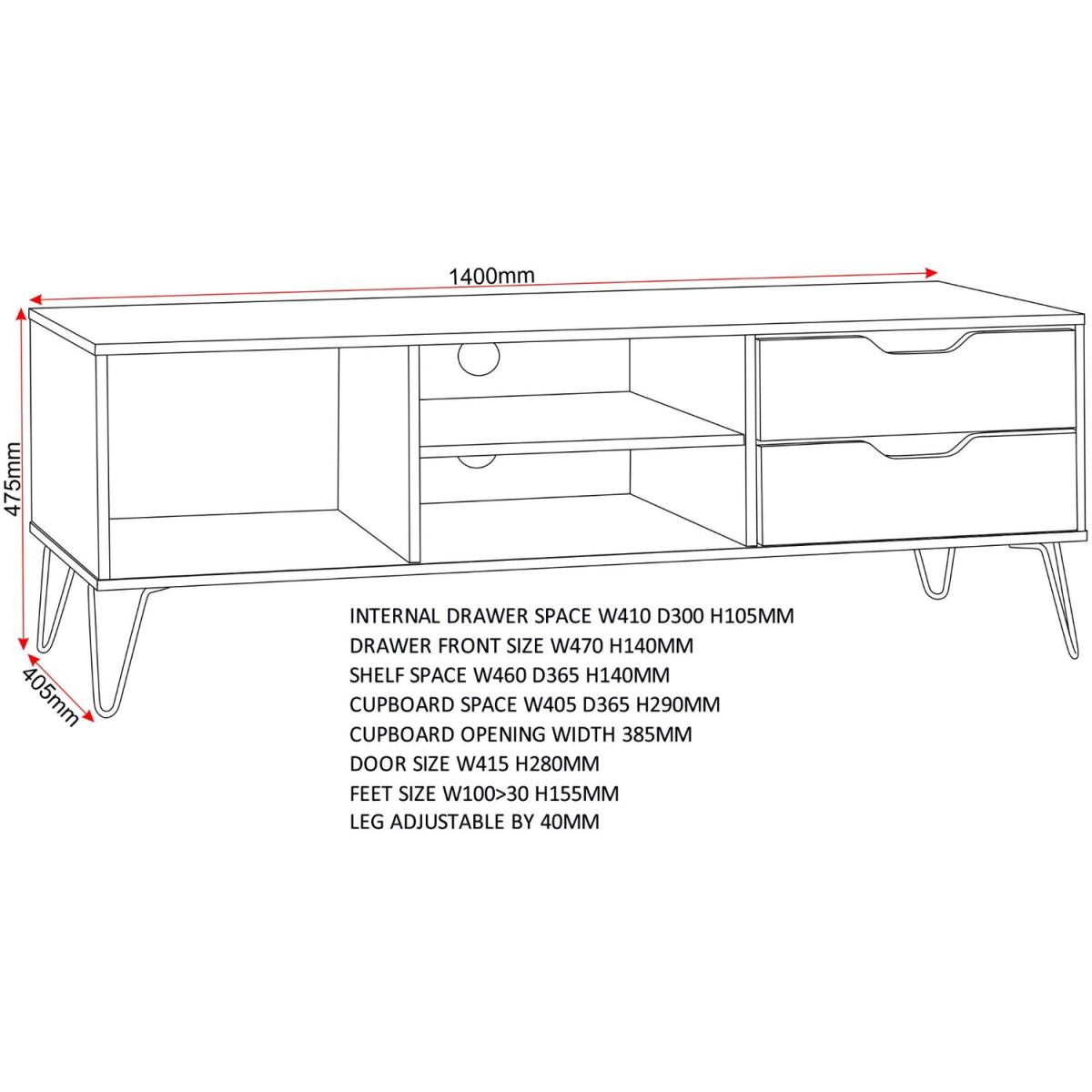 Bergen One Door Two Drawer TV Unit - Oak effect white grey – image 9