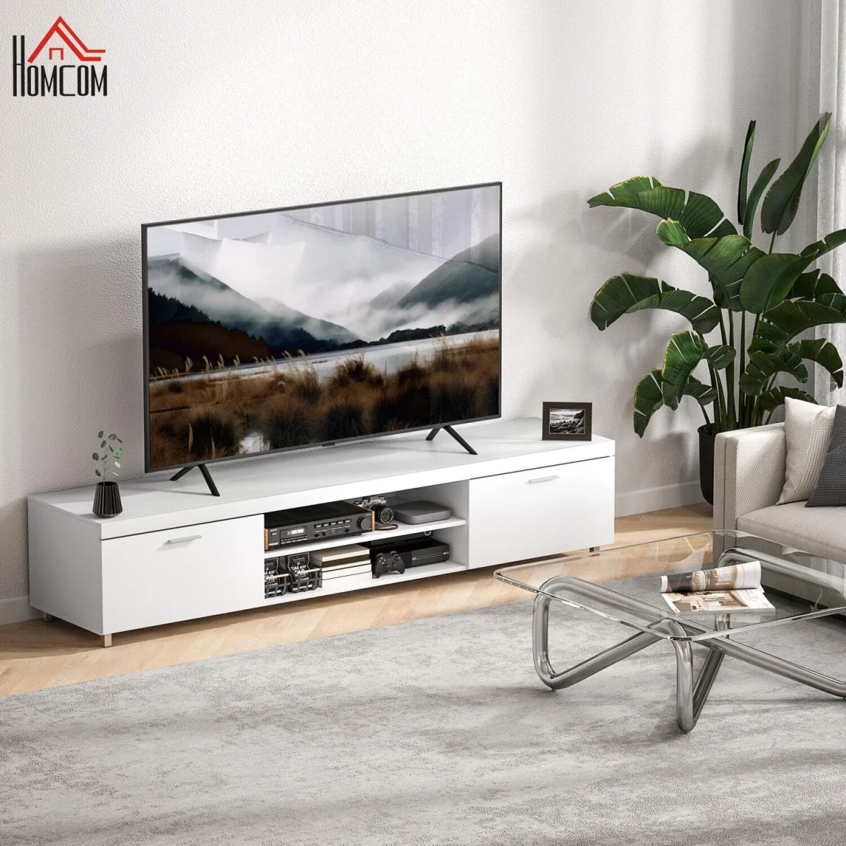 Lata 200cm Wooden White Entertainment Unit - Fits TVs Up to 90 Inches – image 4