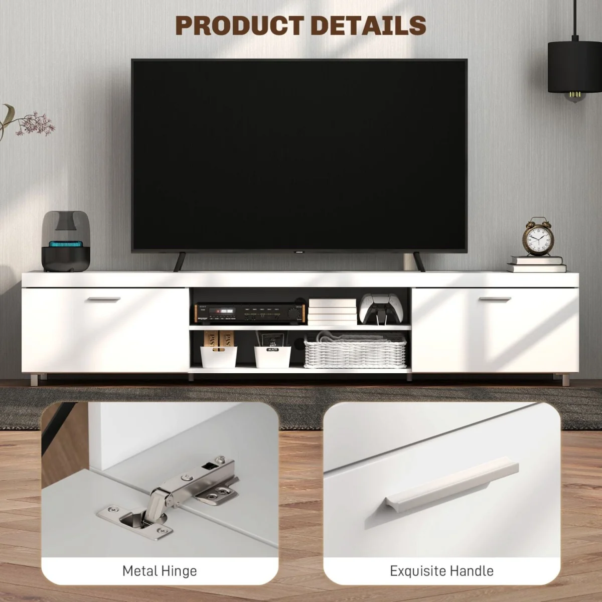 Lata 200cm Wooden White Entertainment Unit - Fits TVs Up to 90 Inches – image 8