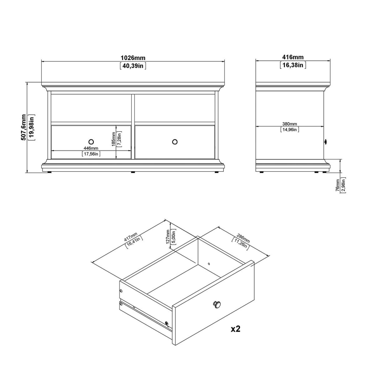 Paris 2-Shelf 2-Drawer TV Unit - White – image 14
