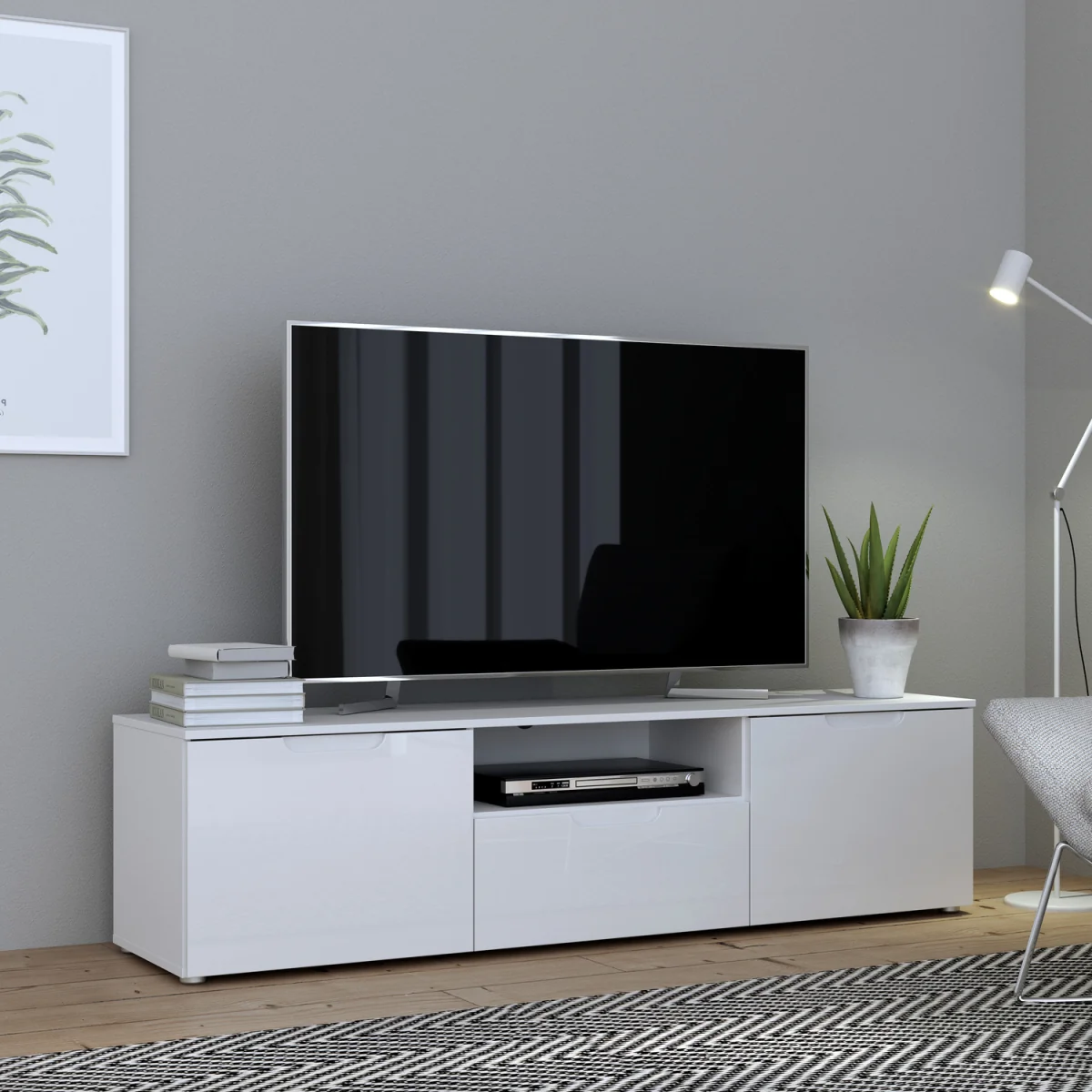 Sienna TV Unit  in White/White High Gloss - White – image 2