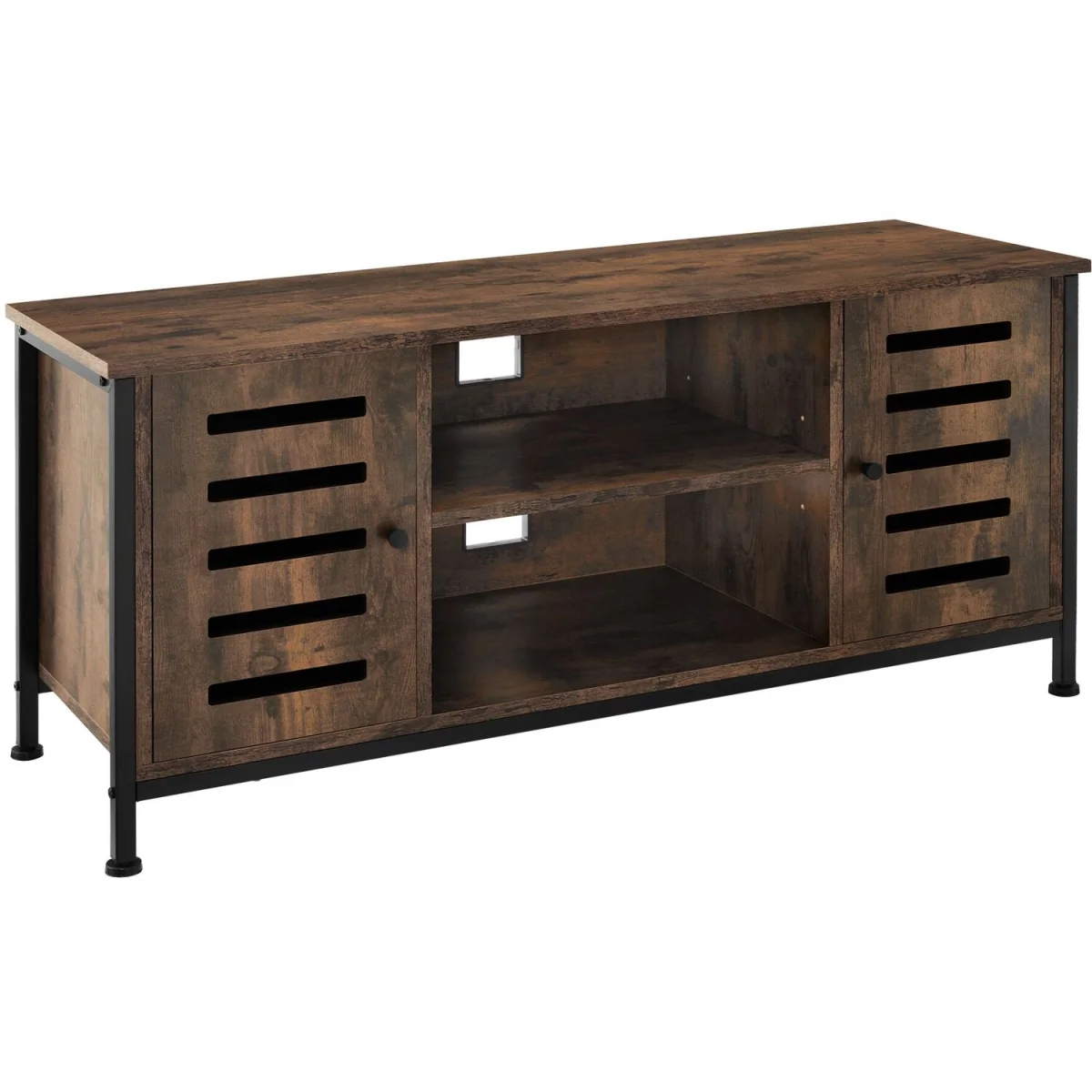 TV Stand Carlow, Lowboard with 2 Cabinets, Shelves, 2 Cable Cutouts - Industrial wood dark, rustic – image 2