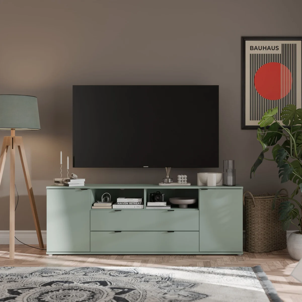 Ganymede Wide TV Unit with Open Shelving, 2 Drawers & 2 Doors - Sand – image 12