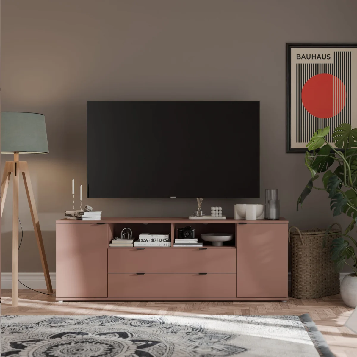 Ganymede Wide TV Unit with Open Shelving, 2 Drawers & 2 Doors - Sand – image 3