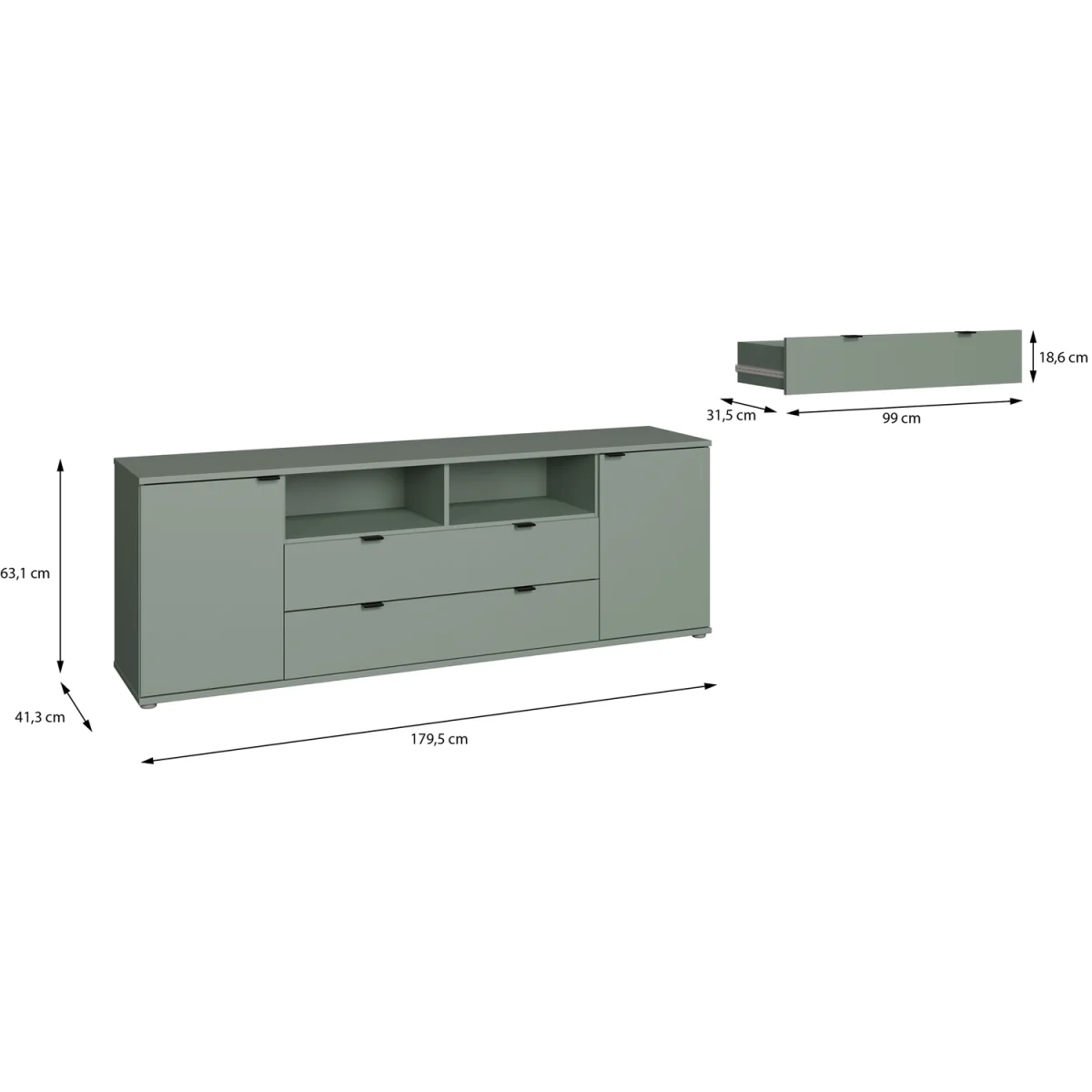 Ganymede Wide TV Unit with Open Shelving, 2 Drawers & 2 Doors - Sand – image 21