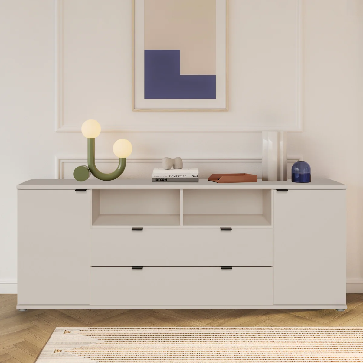 Ganymede Wide TV Unit with Open Shelving, 2 Drawers & 2 Doors - Sand – image 27