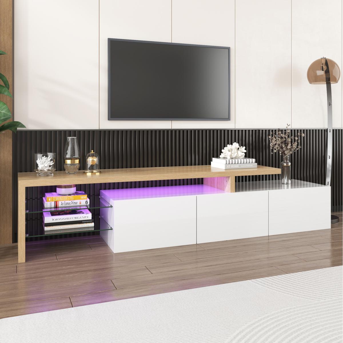 High-gloss TV cabinet with LED lighting - White