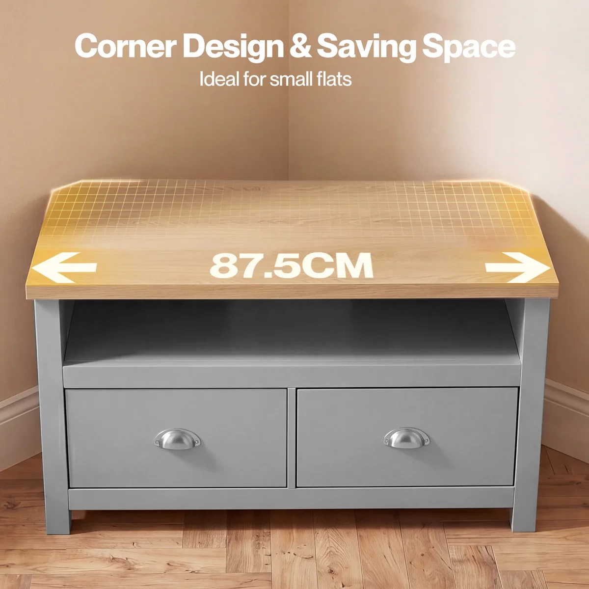 Small TV Cabinet with Storage Drawer Corner TV Stand - Brown – image 5