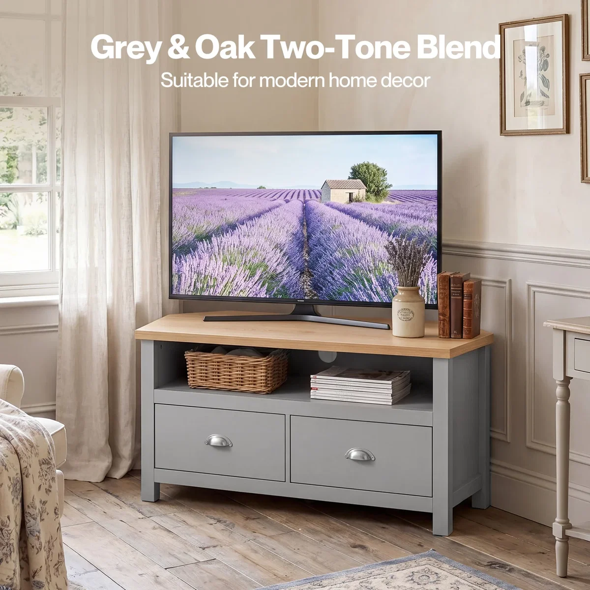 Small TV Cabinet with Storage Drawer Corner TV Stand - Brown – image 8