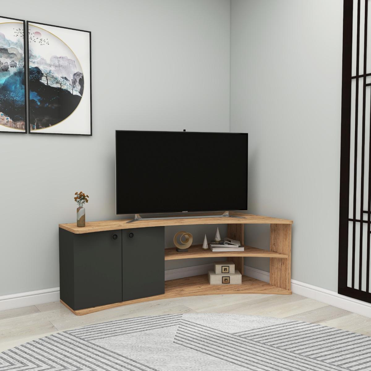 Dion Corner TV Stand Entertainment Center - Atlantic Pine & Anthracite – image 2