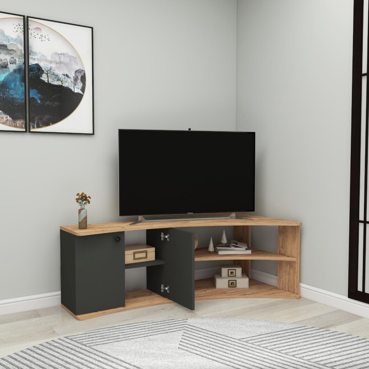 Dion Corner TV Stand Entertainment Center - Atlantic Pine & Anthracite – image 3