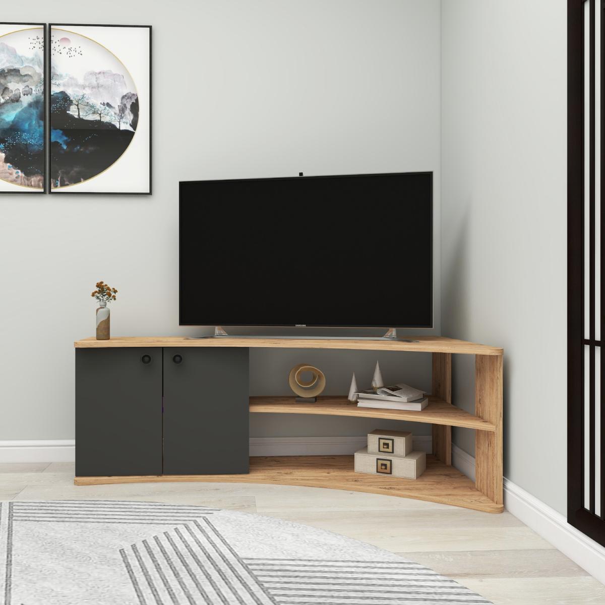 Dion Corner TV Stand Entertainment Center - Atlantic Pine & Anthracite – image 4
