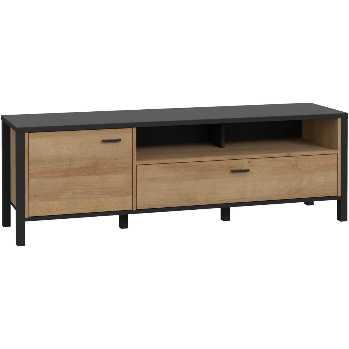 High Rock TV Unit in Matt Black/Riviera Oak - Black & Riviera Oak – image 3