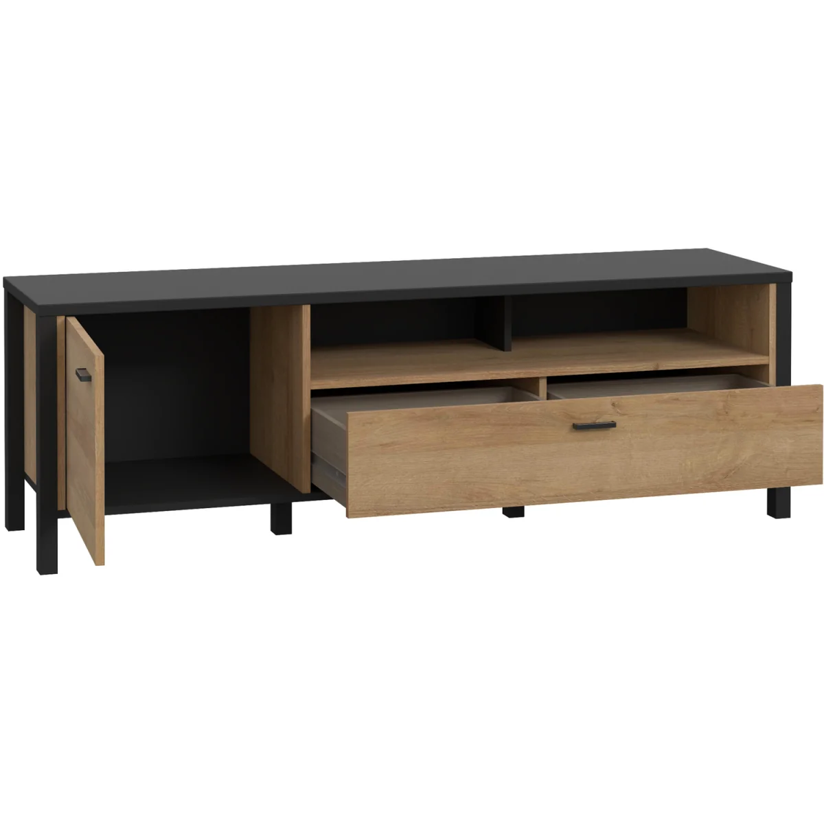 High Rock TV Unit in Matt Black/Riviera Oak - Black & Riviera Oak – image 5
