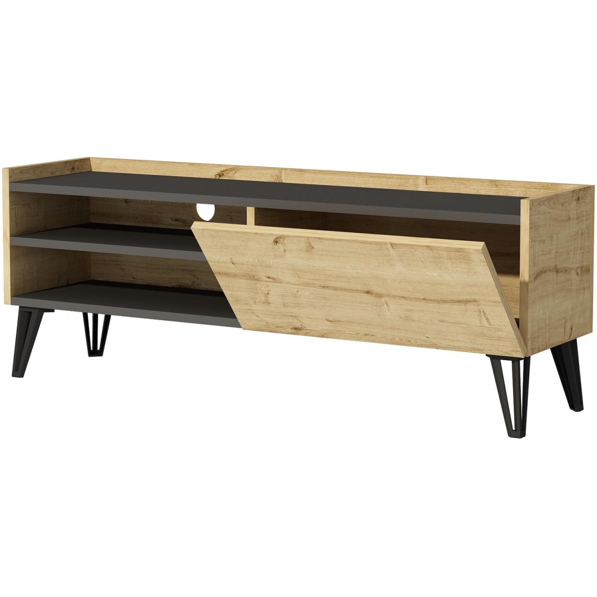 Pivotal TV Stand and Media Console with Cabinet and Shelves - Sapphire Oak - Anthracite – image 11