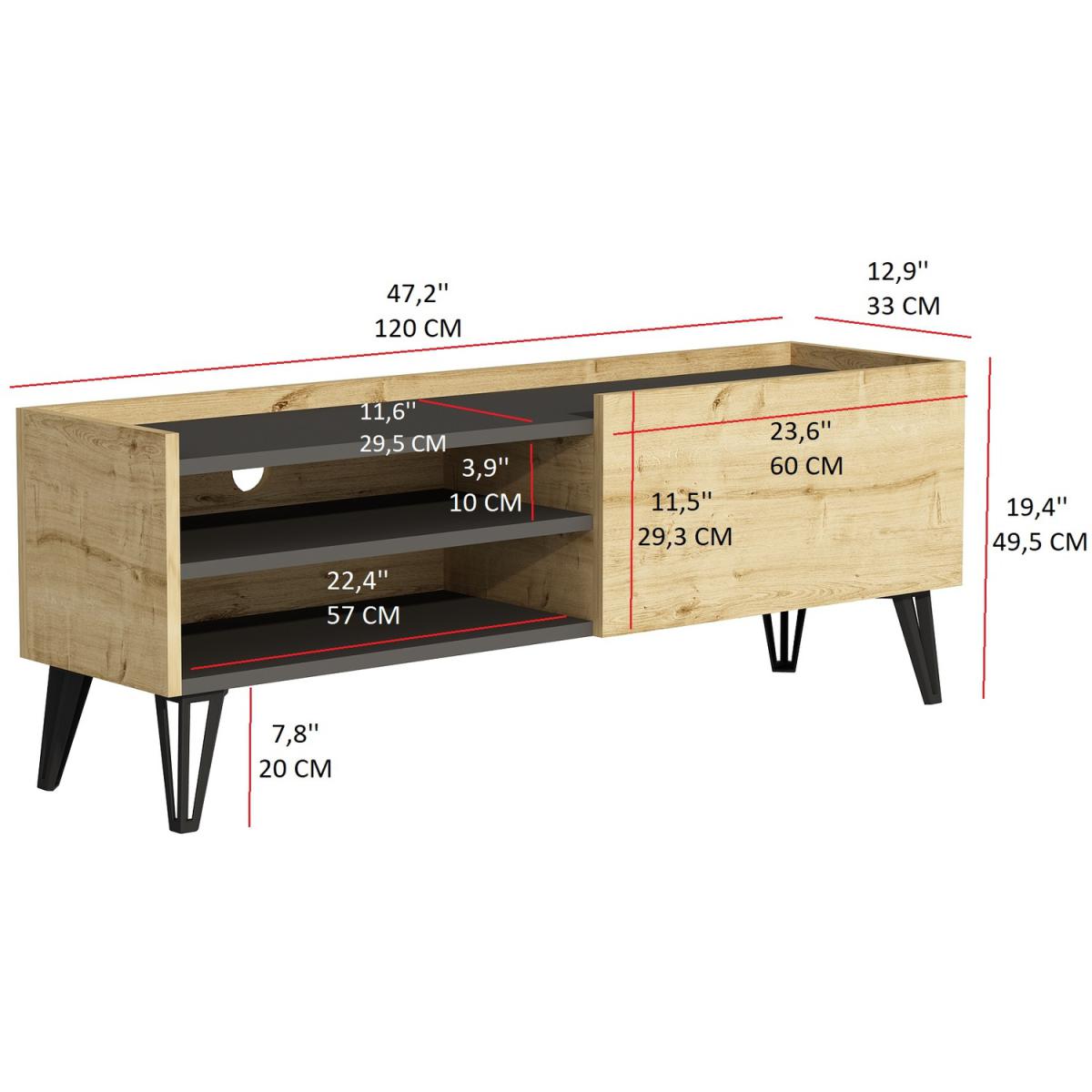 Pivotal TV Stand and Media Console with Cabinet and Shelves - Sapphire Oak - Anthracite – image 12