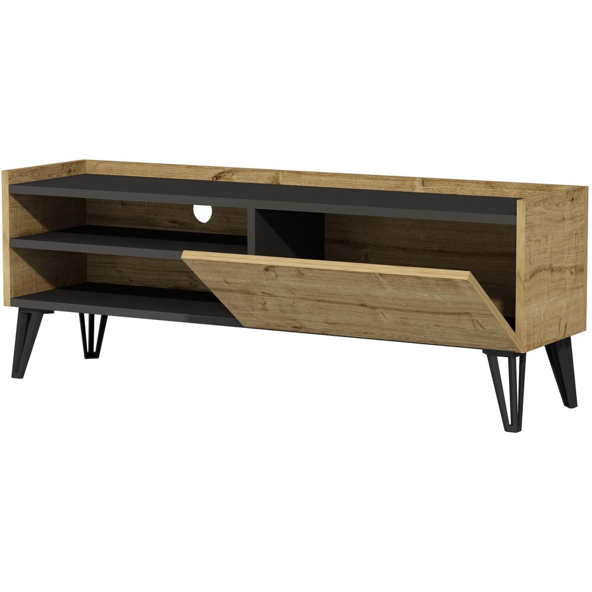 Pivotal TV Stand and Media Console with Cabinet and Shelves - Sapphire Oak - Anthracite – image 3