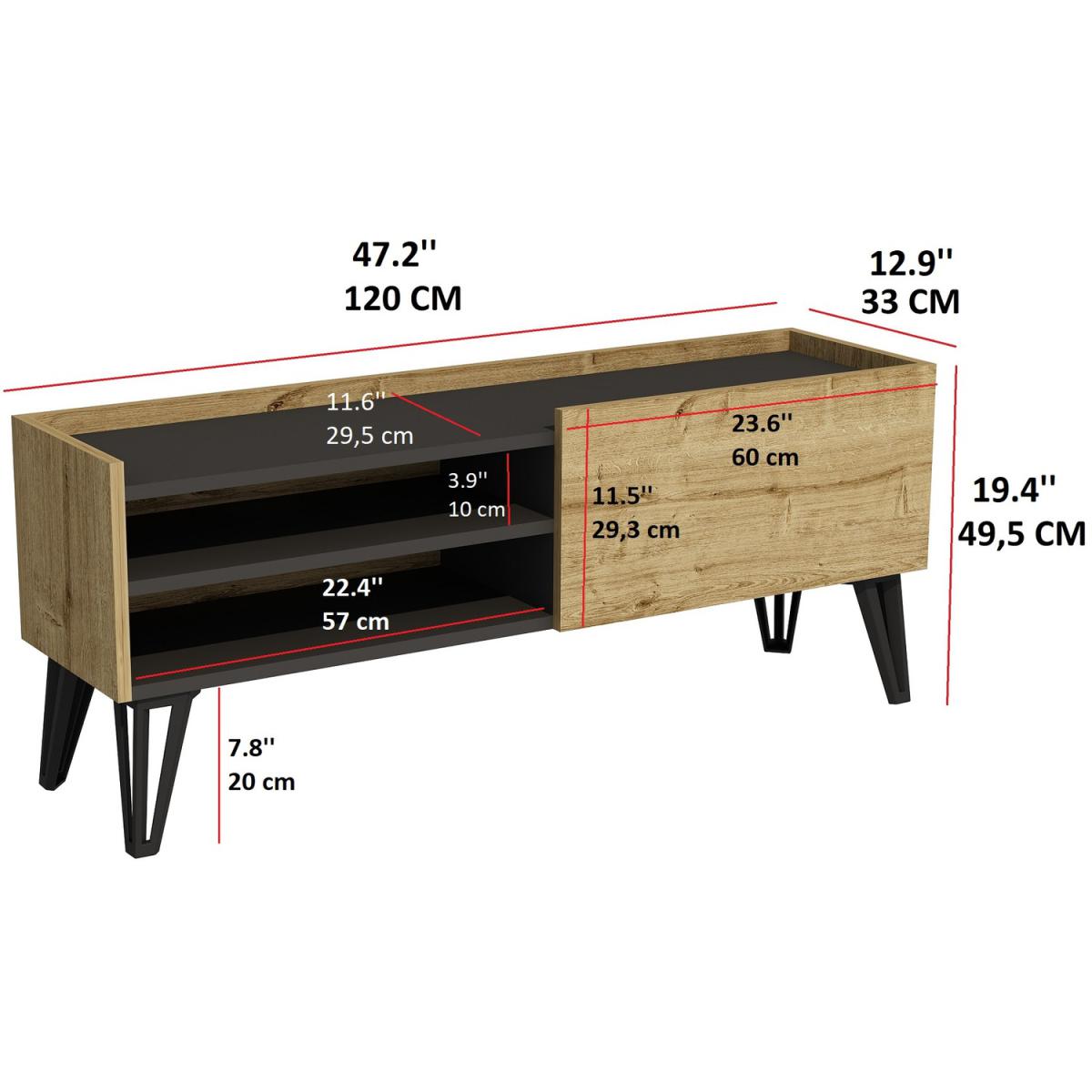 Pivotal TV Stand and Media Console with Cabinet and Shelves - Sapphire Oak - Anthracite – image 6