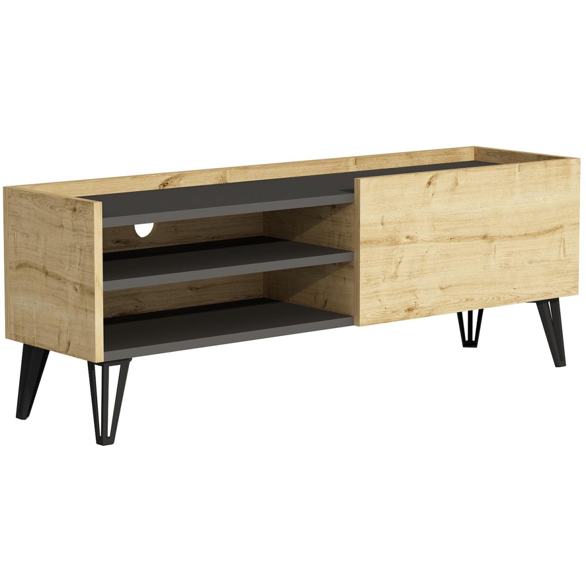 Pivotal TV Stand and Media Console with Cabinet and Shelves - Sapphire Oak - Anthracite – image 7