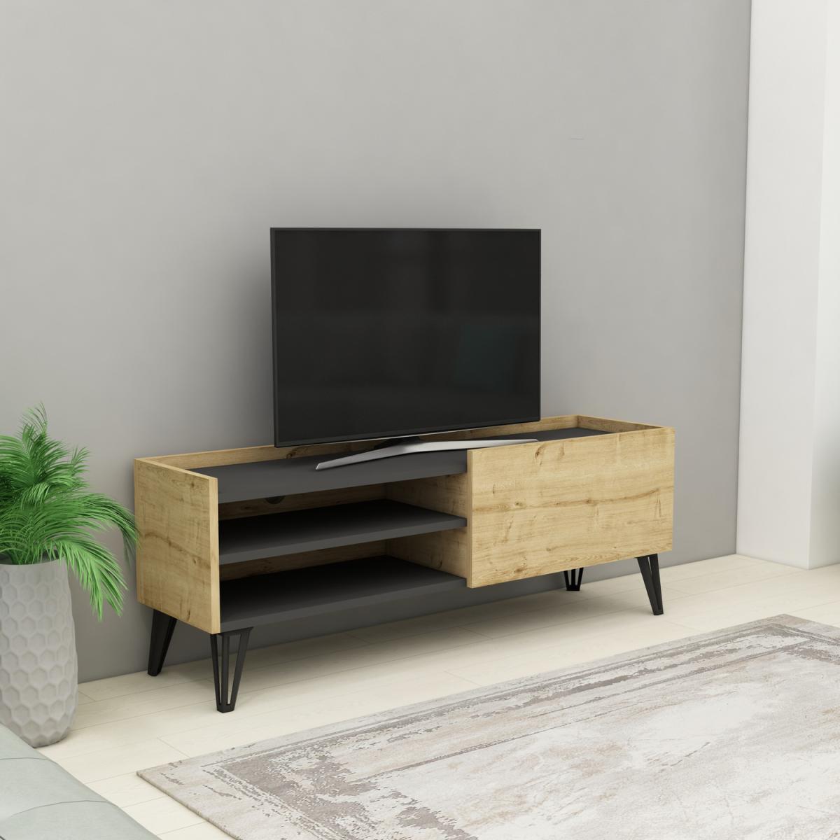 Pivotal TV Stand and Media Console with Cabinet and Shelves - Sapphire Oak - Anthracite – image 8