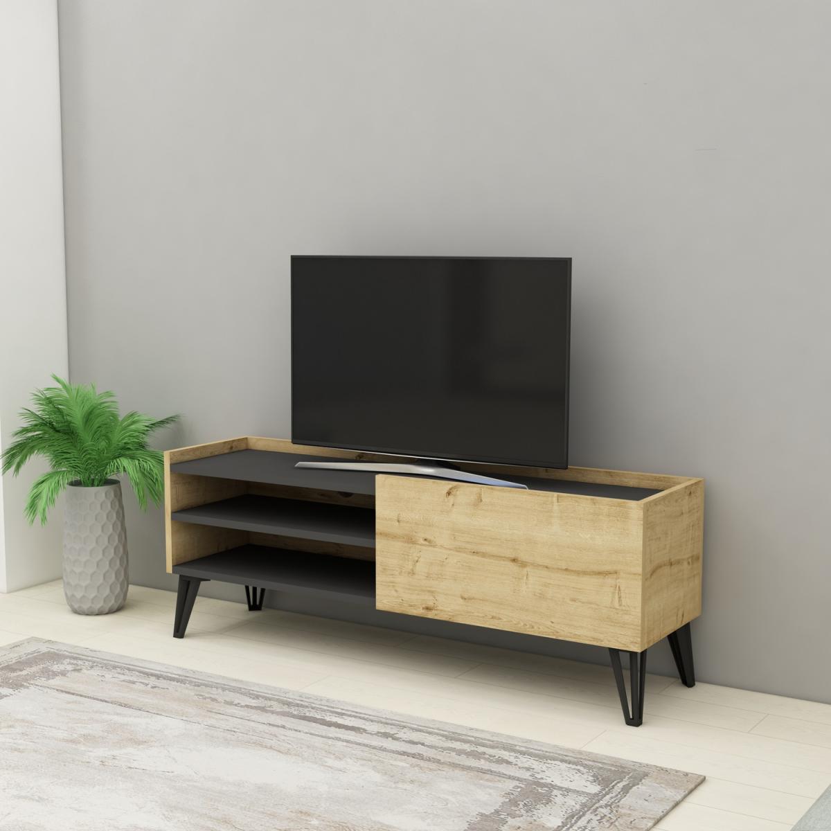Pivotal TV Stand and Media Console with Cabinet and Shelves - Sapphire Oak - Anthracite – image 9