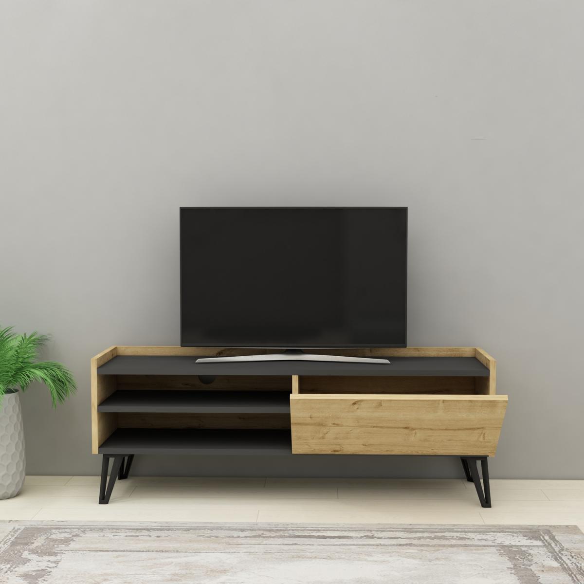 Pivotal TV Stand and Media Console with Cabinet and Shelves - Sapphire Oak - Anthracite – image 10