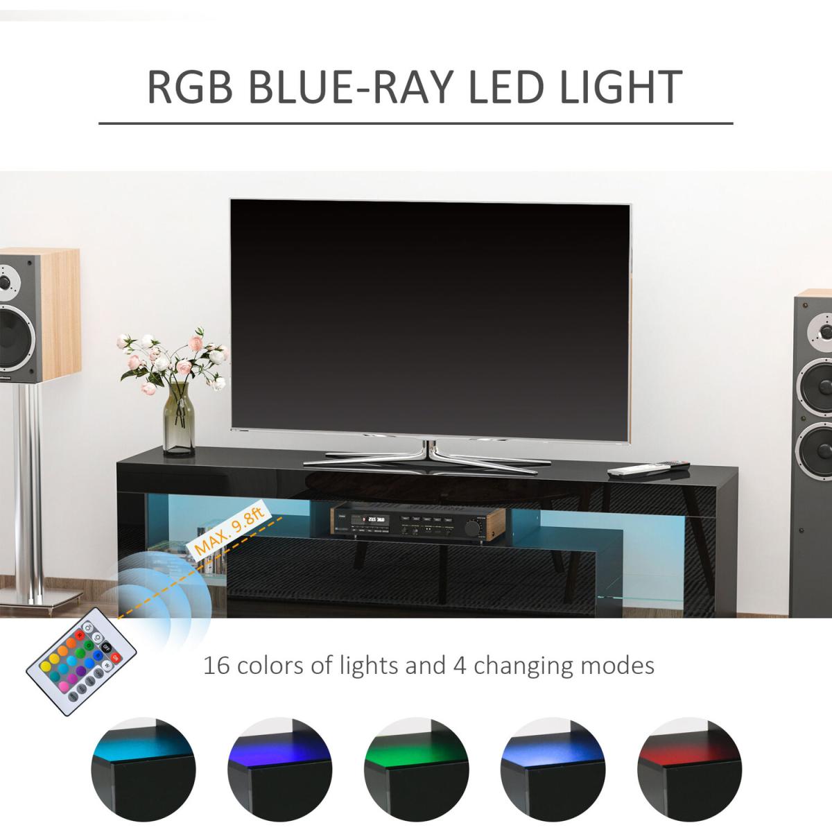 High Gloss TV Stand Cabinet with LED RGB Lights, Remote Control - Black – image 3