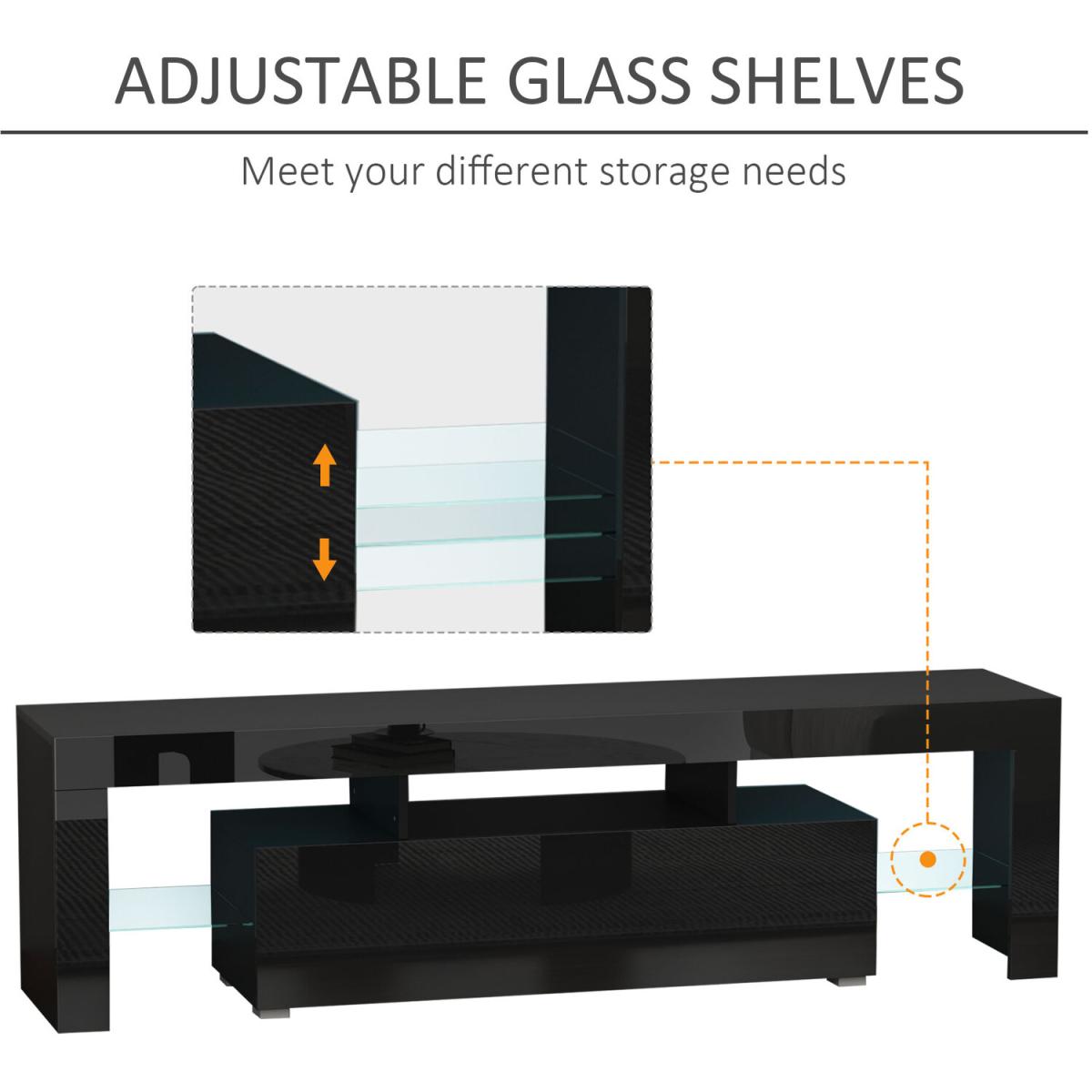 High Gloss TV Stand Cabinet with LED RGB Lights, Remote Control - Black – image 4