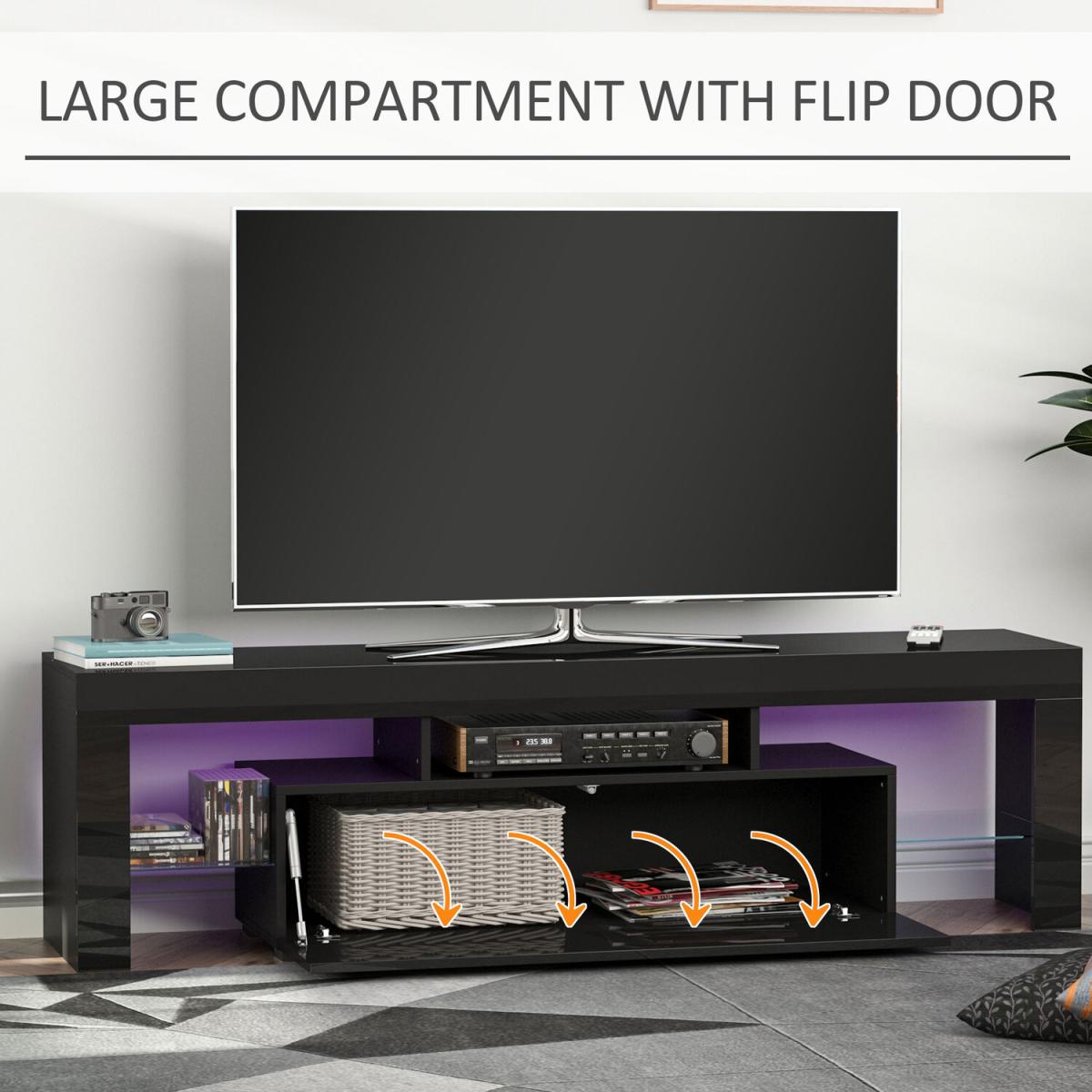 High Gloss TV Stand Cabinet with LED RGB Lights, Remote Control - Black – image 5