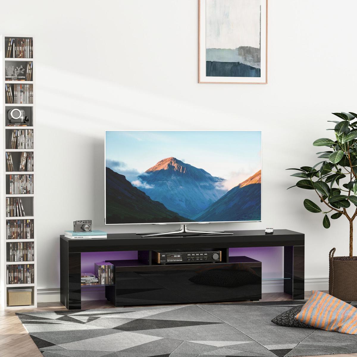 High Gloss TV Stand Cabinet with LED RGB Lights, Remote Control - Black – image 8