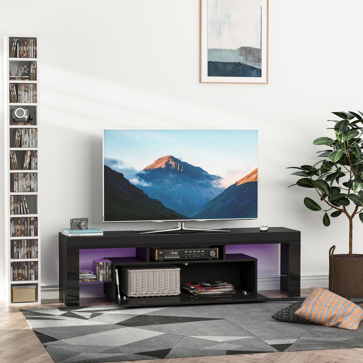 High Gloss TV Stand Cabinet with LED RGB Lights, Remote Control - Black – image 9