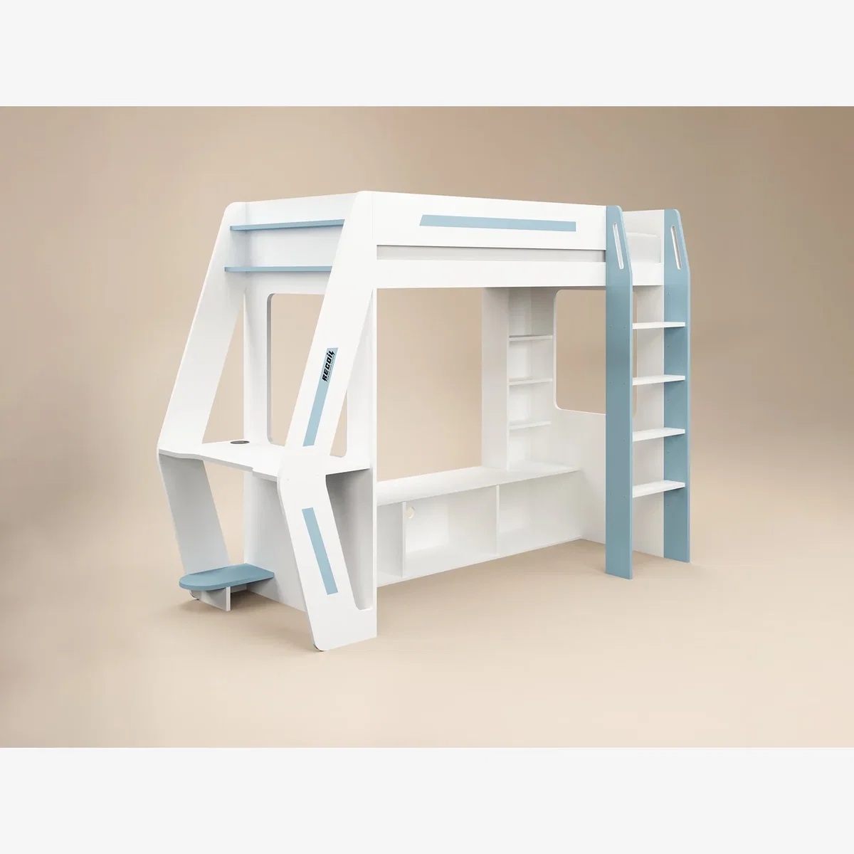 Recoil Alister Gaming High Sleeper with Desk and TV Stand - White & Blue – image 1