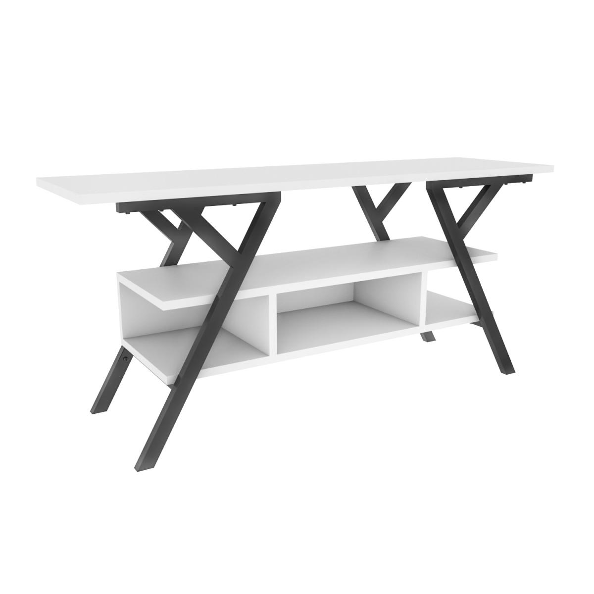 Minerva Wide Tv Stand - White and Black - White – image 3