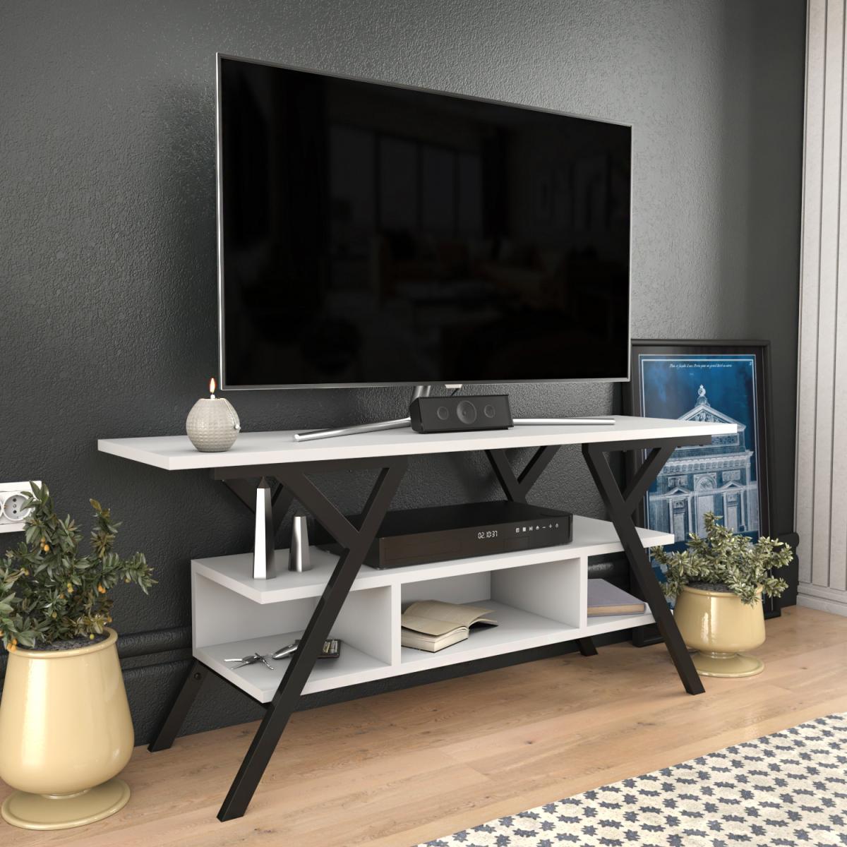 Minerva Wide Tv Stand - White and Black - White – image 4