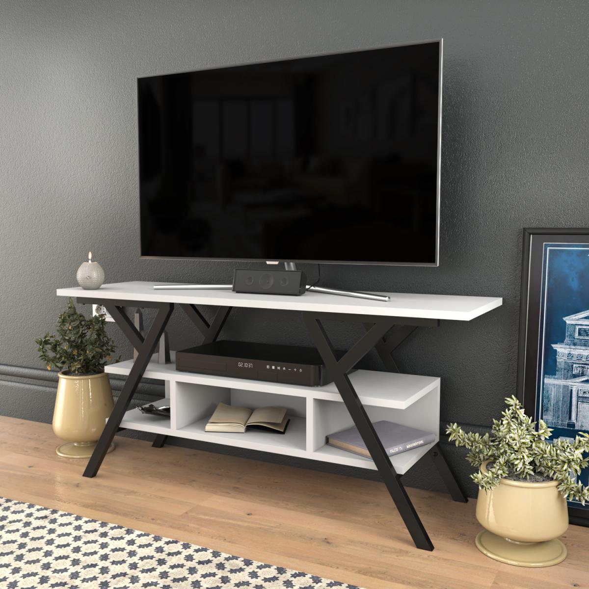 Minerva Wide Tv Stand - White and Black - White – image 5